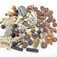 Boho Tribal Bead Lot for Jewelry Making - Feldspar, Jasper Stones, Animal & Wood Beads - Earthy Bohemian Destash Jewelry Craft Supply