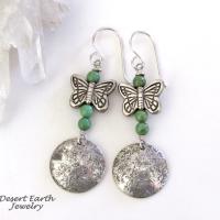 Sterling Silver & Turquoise Earrings with Butterfly Charms - Earthy Nature Gifts for Women & Teen Girls