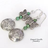 Sterling Silver & Turquoise Earrings with Butterfly Charms - Earthy Nature Gifts for Women & Teen Girls