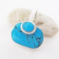 Blue Turquoise Sterling Silver Pendant - Vintage Mexico 925 Silver & Turquoise Jewelry