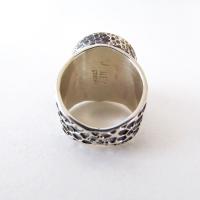 Hammered Thick Sterling Silver Band Ring with Black Onyx Gemstone