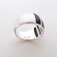 Inlaid Onyx Stone Sterling Silver Band Ring - Bold Classic Sterling Silver Jewelry