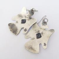 Large Sterling Silver Thunderbird Earrings with Repousee & Stamped Texture  - Southwestern Native American Tim Yazzie Jewelry