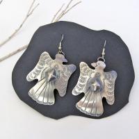 Large Sterling Silver Thunderbird Earrings with Repousee & Stamped Texture  - Southwestern Native American Tim Yazzie Jewelry