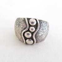 Hammered Textured Sterling Silver Band Ring - Earthy Organic Modernist Silver Jewelry