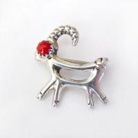 Red Coral Sterling Silver Antelope Pin - Cute Whimsical Animal Lover Christmas Jewelry Gifts