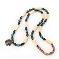 Tiger's Eye Turtle Necklace with Turquoise & Carved Bone - Multi Stone Beaded Statement Necklace