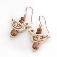 Bird Earrings with Jasper Stones & Copper Beads - Cute Whimsical Jewelry Gifts for Birdwatchers & Bird Lovers