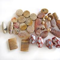 Large Mixed Natural Stone Bead Lot for Jewelry Making / Beading - Beige Fossil Coral, Rusty Brown Agates, Picture Jasper - Earth Tone Colors