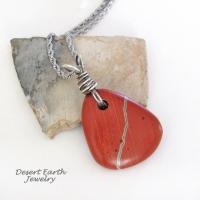 Red Jasper Pendant Necklace Wrapped in Sterling Silver - Earthy Natural Gemstone Jewelry