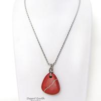 Red Jasper Pendant Necklace Wrapped in Sterling Silver - Earthy Natural Gemstone Jewelry