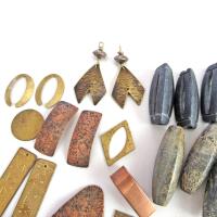 Stone and Metal Bead Lot for Jewelry Making - Brass Copper Metal Components, Large Leather Tassels, Jasper Stones, Pendant Focal Beads