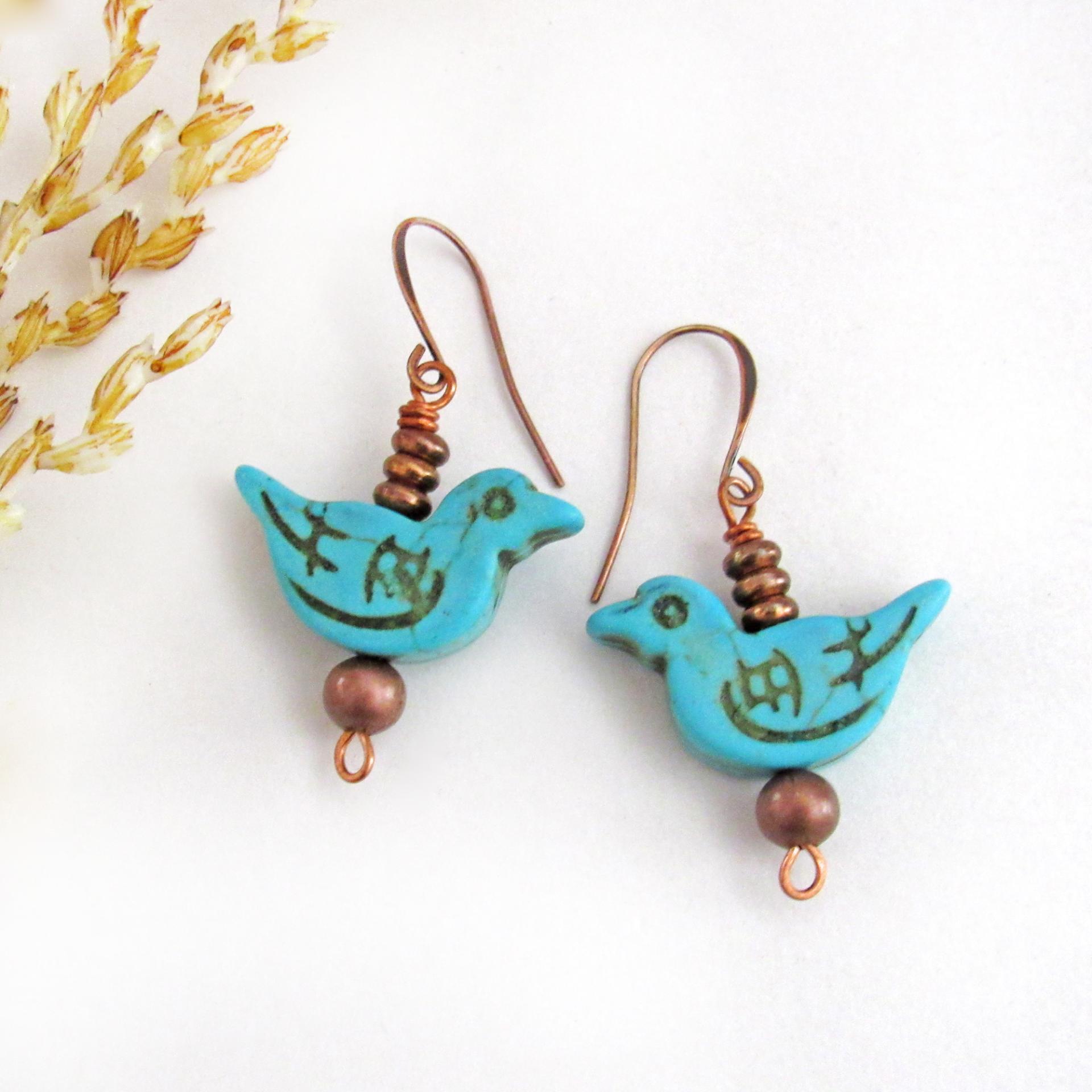 Blue Bird Turquoise Magnesite Earrings - Cute Earthy Nature Jewelry Gifts for Birdwatchers & Bird Lovers 