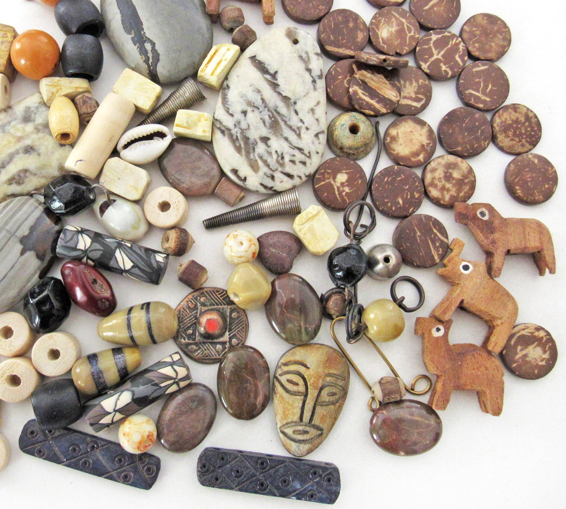 Boho Tribal Bead Lot for Jewelry Making - Feldspar, Jasper Stones, Animal & Wood Beads - Earthy Bohemian Destash Jewelry Craft Supply