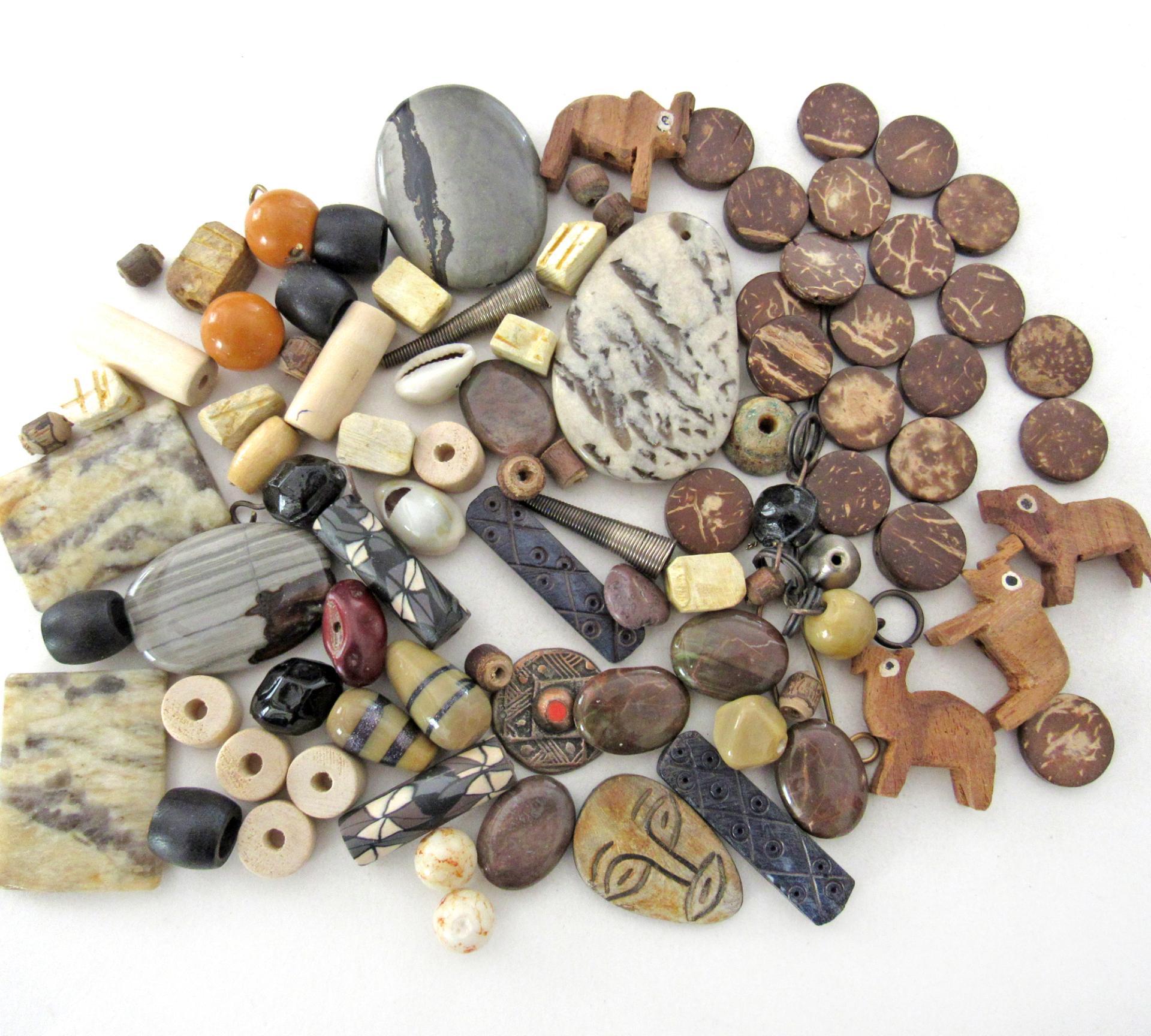 Boho Tribal Bead Lot for Jewelry Making - Feldspar, Jasper Stones, Animal & Wood Beads - Earthy Bohemian Destash Jewelry Craft Supply