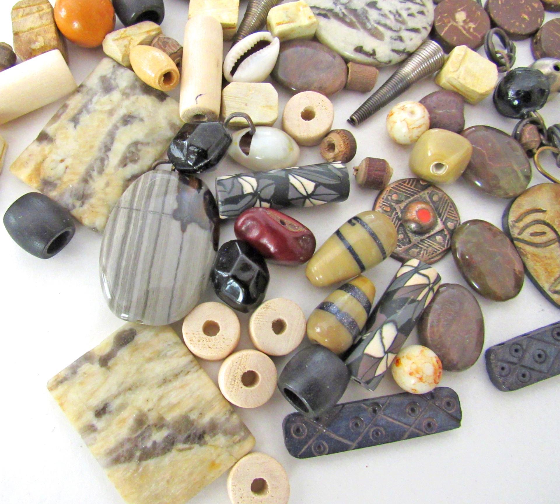 Boho Tribal Bead Lot for Jewelry Making - Feldspar, Jasper Stones, Animal & Wood Beads - Earthy Bohemian Destash Jewelry Craft Supply