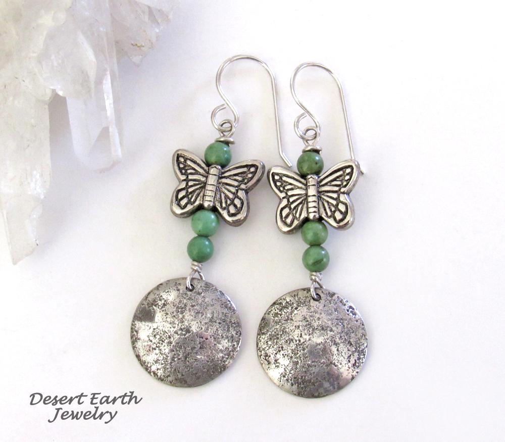 Sterling Silver & Turquoise Earrings with Butterfly Charms - Earthy Nature Gifts for Women & Teen Girls