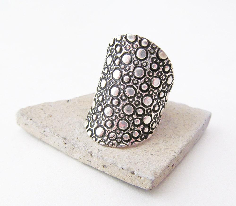 Earthy Organic Textured Sterling Silver Band Ring - Unique Rings for Women