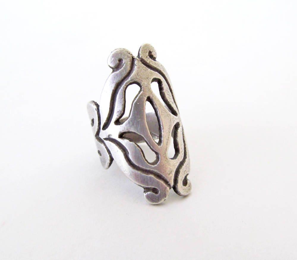 Vintage Sterling Silver Scroll Ring - Organic Rustic Medieval Style Jewelry
