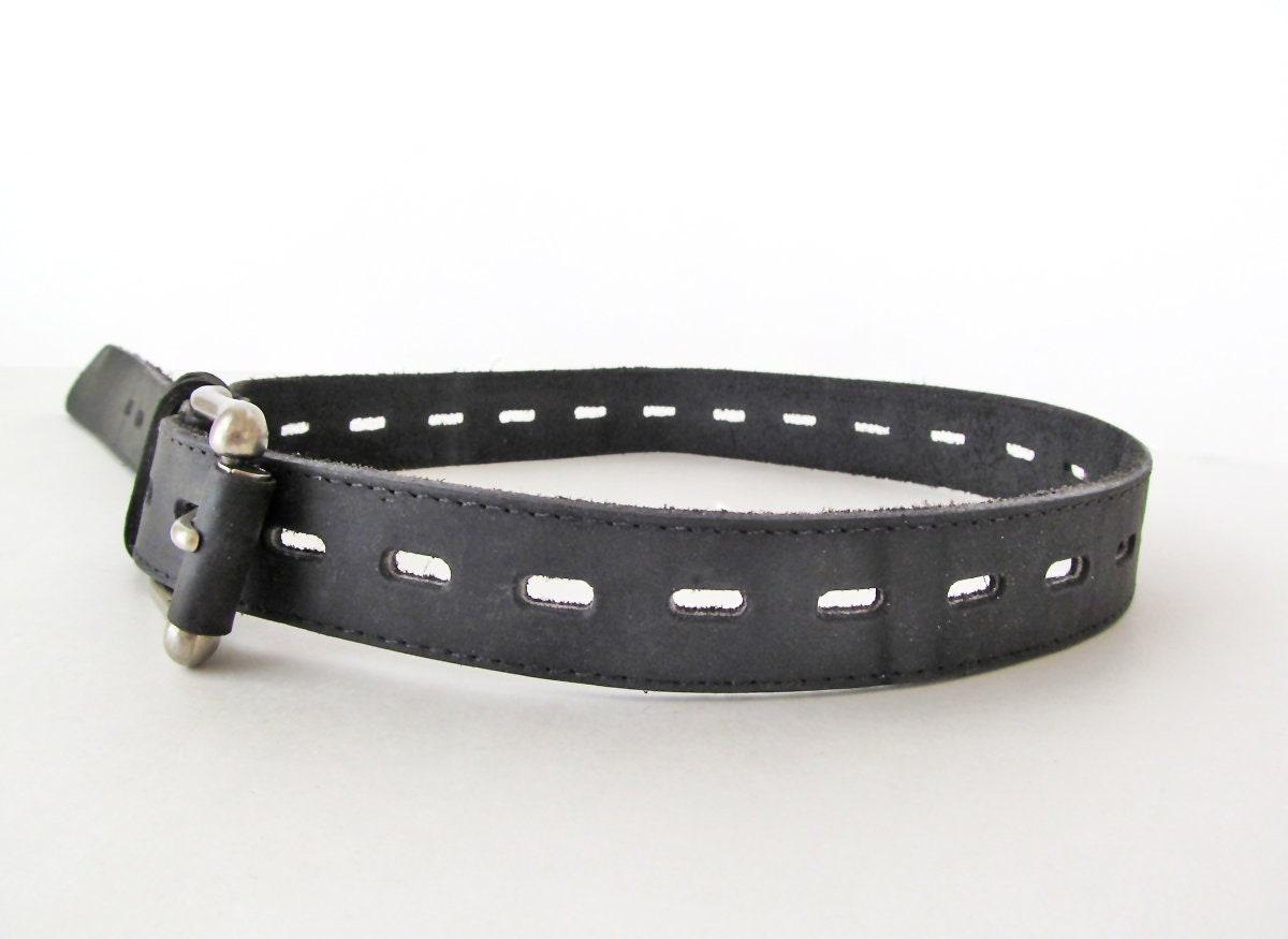 Vintage Black Genuine Leather Belt with Silver Tone Buckle - Women's Adjustable Size Belt Size - Made in the USA