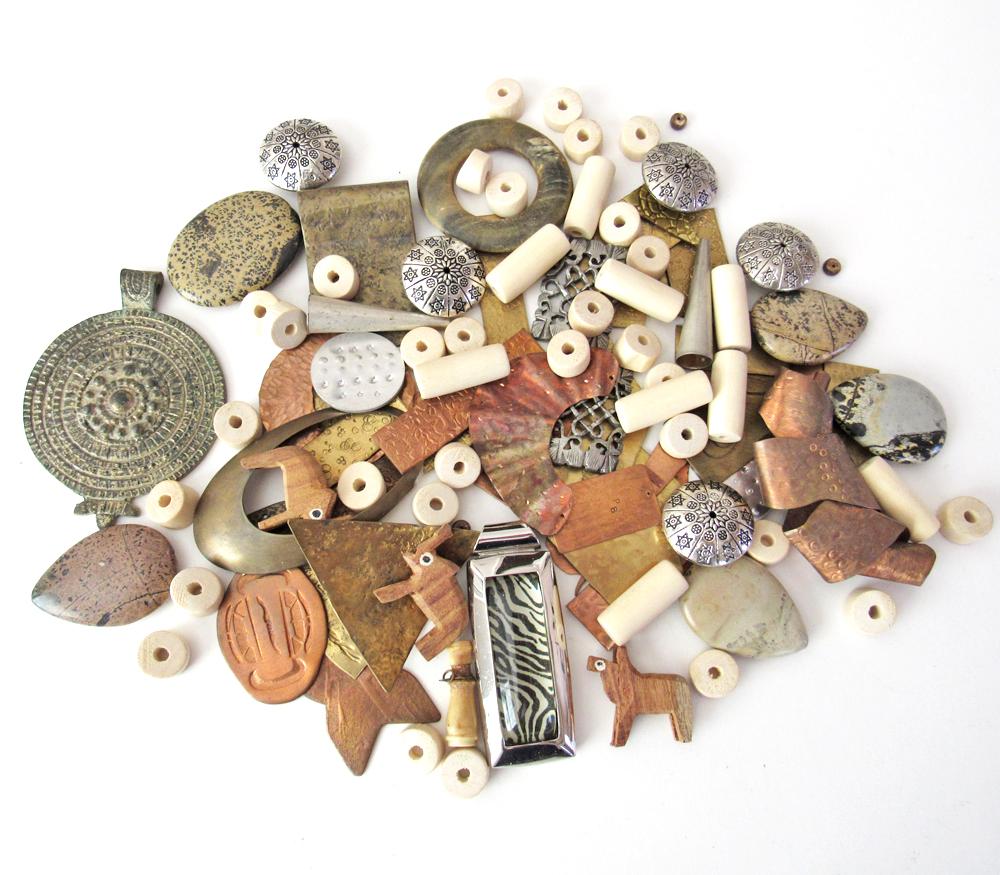 Bead Lot for Jewelry Making - Metal Components, Stones, Wood Beads &  Pendants / Bohemian Tribal Style Craft Supply