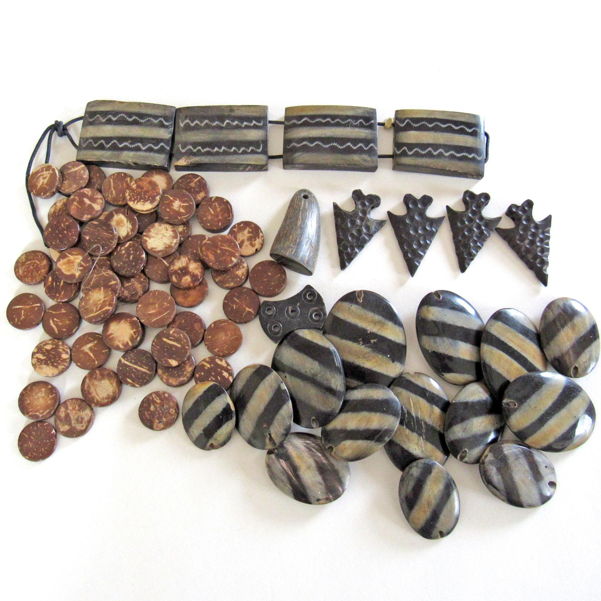 Earthy Ethnic Boho Bohemian African Tribal Style Mixed Bead Lot for Jewelry Making -  Earth Tone Colors, Beige, Black, Brown, Zebra Striped