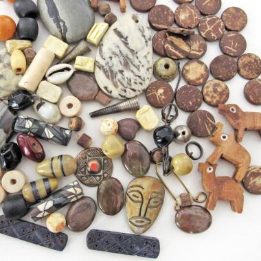 Boho Tribal Bead Lot for Jewelry Making - Feldspar, Jasper Stones, Animal & Wood Beads - Earthy Bohemian Destash Jewelry Craft Supply