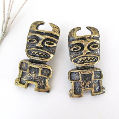 African Tribal Mask Earrings - Ethnic Tribal Vintage Costume Jewelry