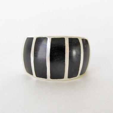 Inlaid Onyx Stone Sterling Silver Band Ring - Bold Classic Sterling Silver Jewelry