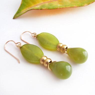 Green Olive Jade Drop Earrings - Modern Gemstone Jewelry