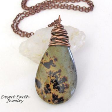 Paintbrush Jasper Pendant Necklace Wire Wrapped in Copper - Rustic Earthy Natural Jasper Stone Jewelry