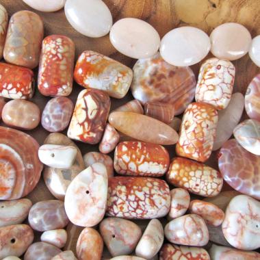 Large Bead Lot for Jewelry Making / Beading - Orange Fire Agate - Red Line Marble - Peach Agate Beads