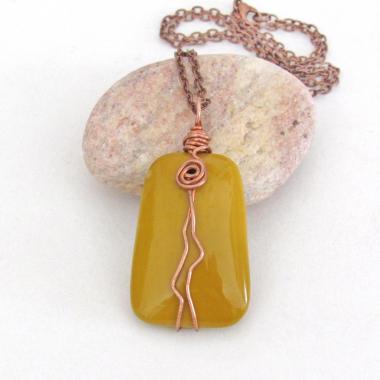Yellow Jasper Pendant Necklace Wire Wrapped in Copper - Artisan Handmade Natural Earthy Gemstone Jewelry